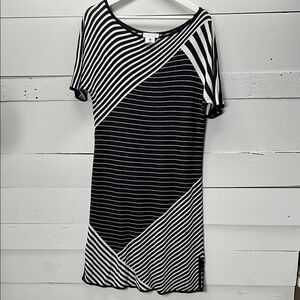 St. John Sport Black White Striped Knit Sheath Dress Size Small